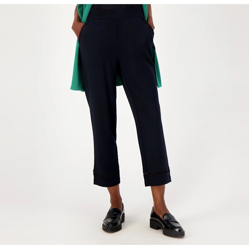 Isaac Mizrahi Live! Pitch Black Tall Ponte Knit Straight-Leg Crop Pants TALL 2X